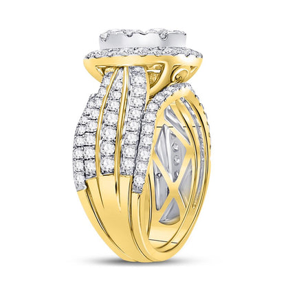 14k Yellow Gold Round Diamond 3-Piece Bridal Wedding Ring Set 2-1/2 Cttw