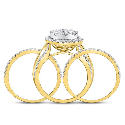 14k Yellow Gold Round Diamond 3-Piece Bridal Wedding Ring Set 2-1/2 Cttw