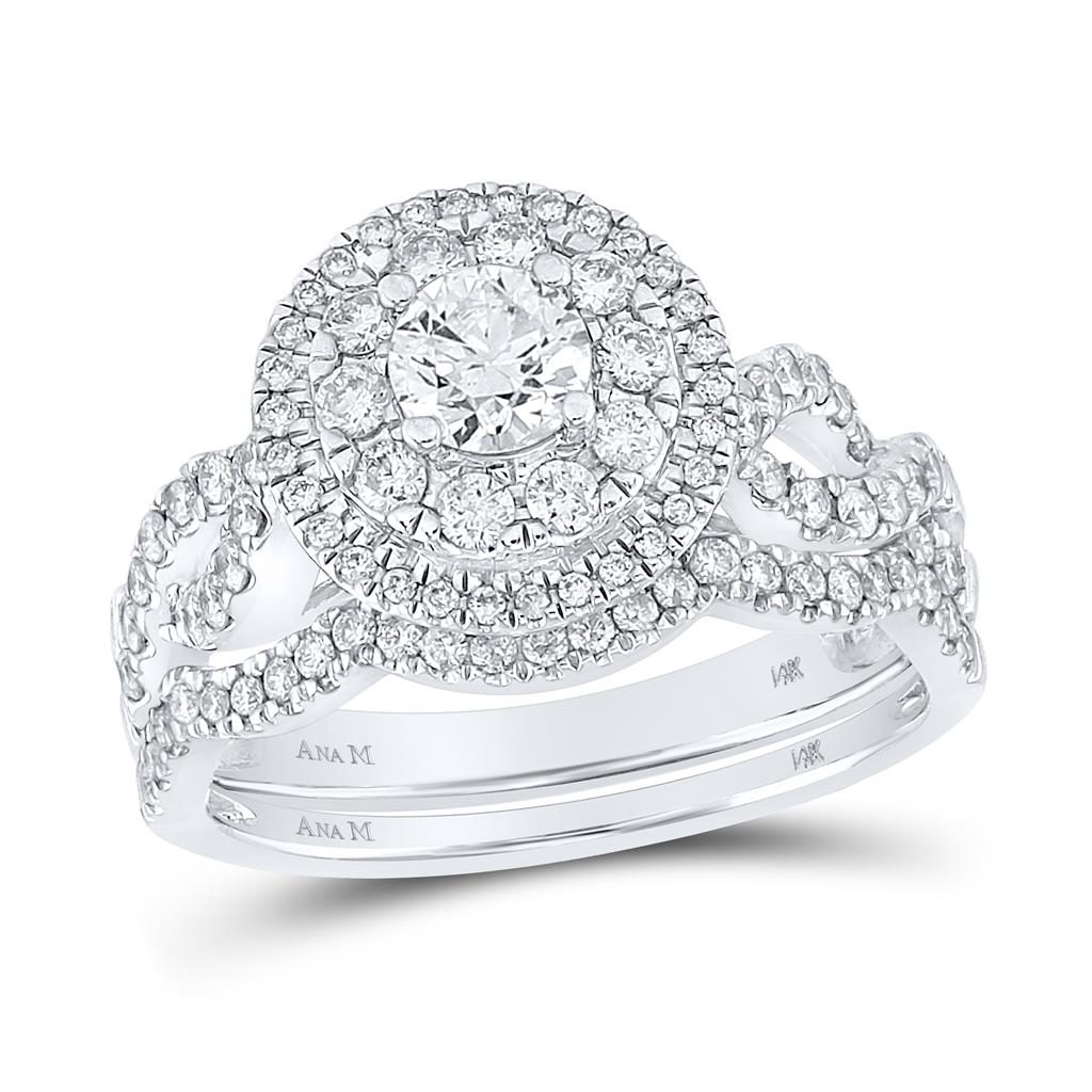 14k White Gold Round Diamond Bridal Wedding Ring Set 1 Ctw (Certified)