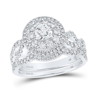 14k White Gold Round Diamond Bridal Wedding Ring Set 1 Ctw (Certified)