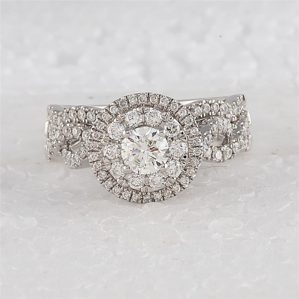 14k White Gold Round Diamond Bridal Wedding Ring Set 1 Ctw (Certified)