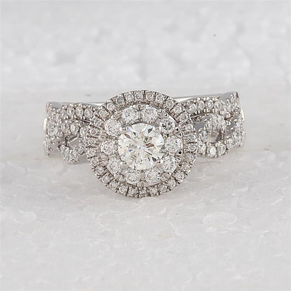 14k White Gold Round Diamond Bridal Wedding Ring Set 1 Ctw (Certified)