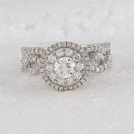 14k White Gold Round Diamond Bridal Wedding Ring Set 1 Ctw (Certified)
