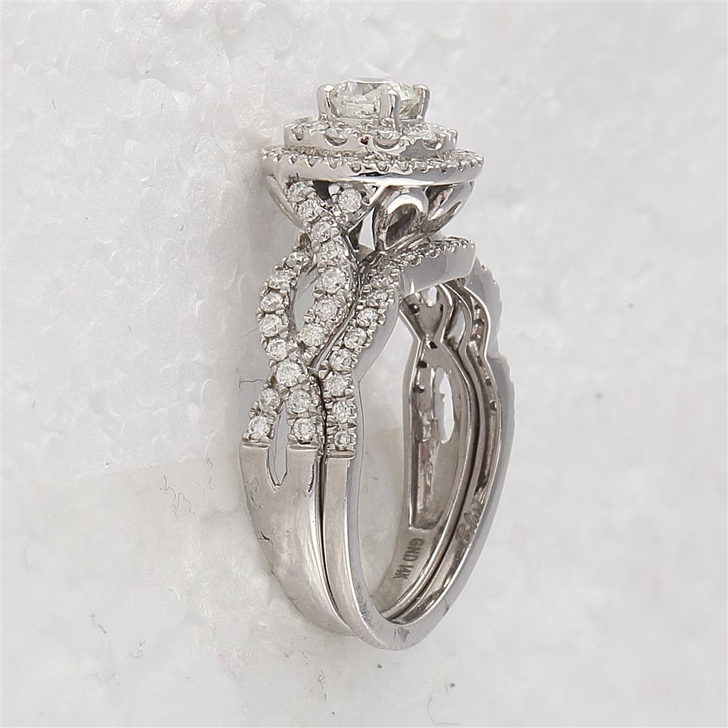 14k White Gold Round Diamond Bridal Wedding Ring Set 1 Ctw (Certified)