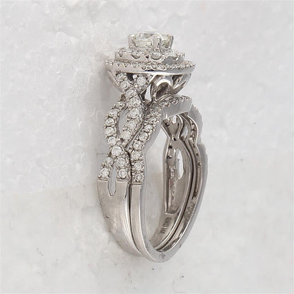 14k White Gold Round Diamond Bridal Wedding Ring Set 1 Ctw (Certified)