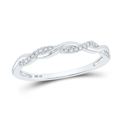14k White Gold Round Diamond Twist Stackable Band Ring 1/12 Cttw