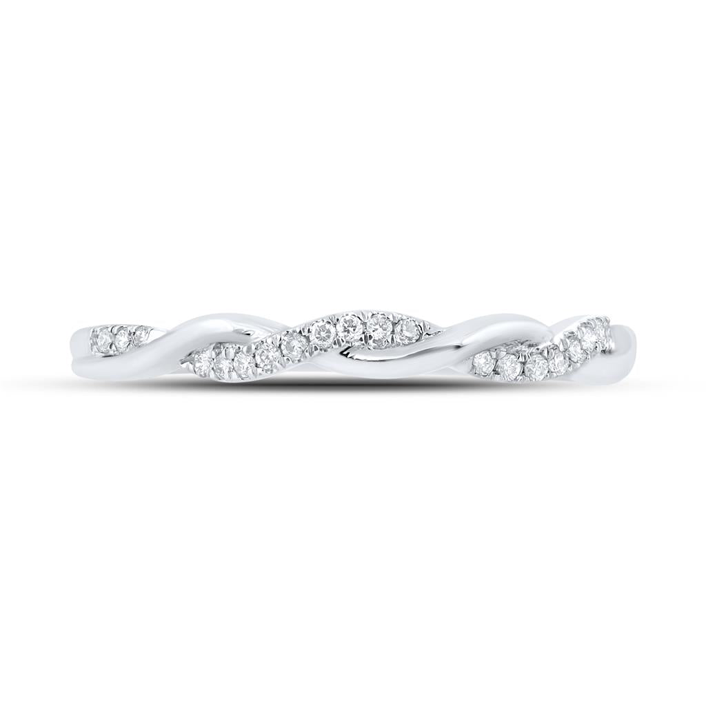 14k White Gold Round Diamond Twist Stackable Band Ring 1/12 Cttw
