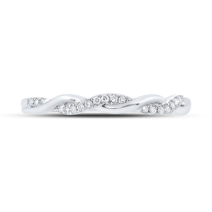 14k White Gold Round Diamond Twist Stackable Band Ring 1/12 Cttw