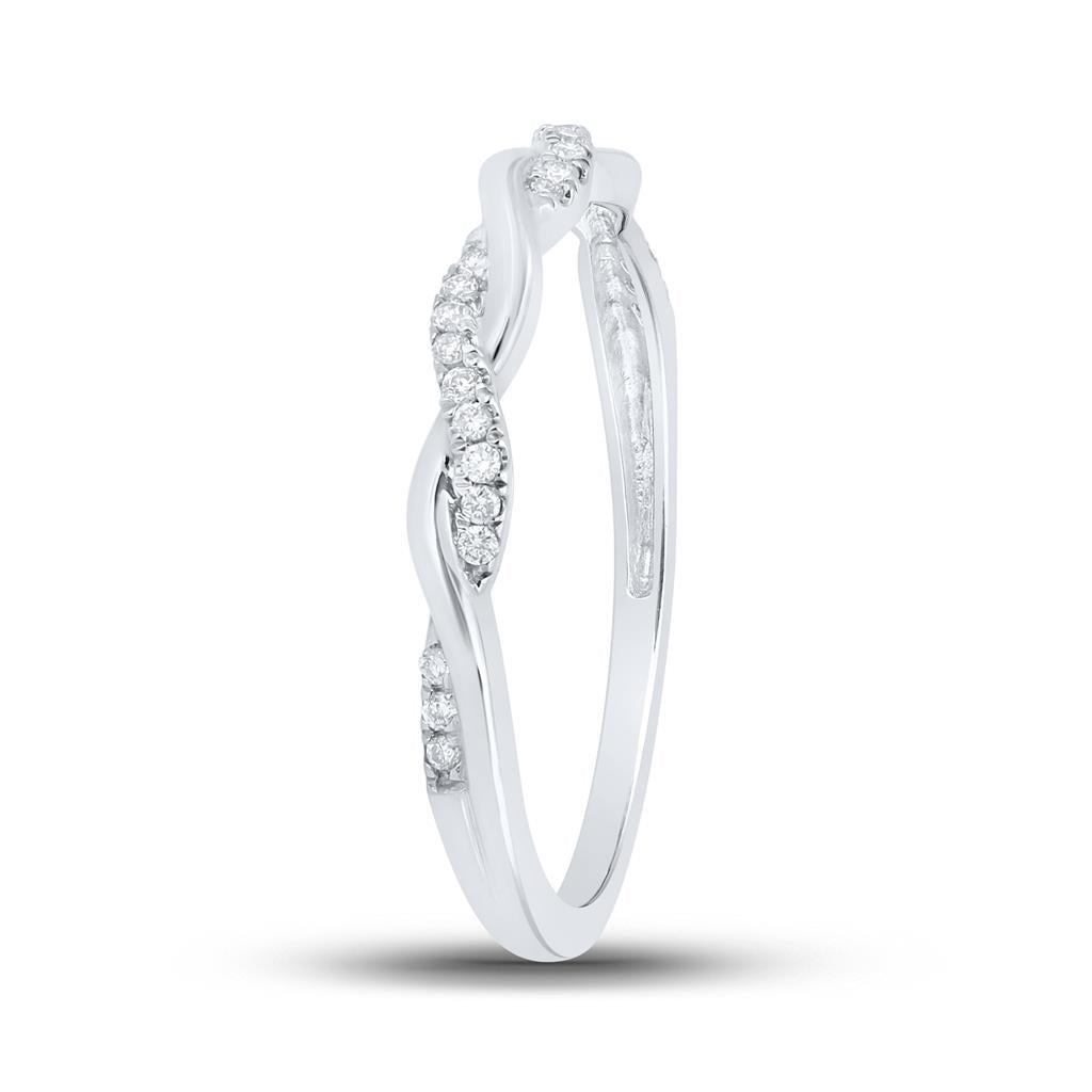 14k White Gold Round Diamond Twist Stackable Band Ring 1/12 Cttw