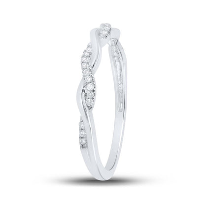 14k White Gold Round Diamond Twist Stackable Band Ring 1/12 Cttw