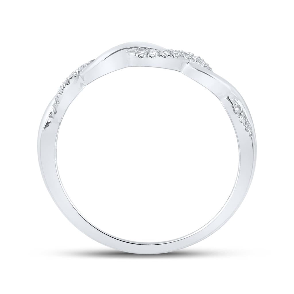 14k White Gold Round Diamond Twist Stackable Band Ring 1/12 Cttw