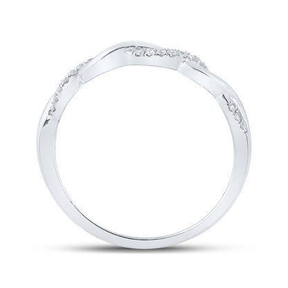 14k White Gold Round Diamond Twist Stackable Band Ring 1/12 Cttw