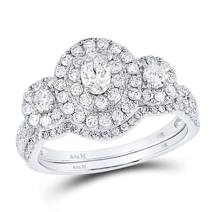 14k White Gold Oval Diamond Bridal Wedding Ring Set 1 Cttw (Certified)