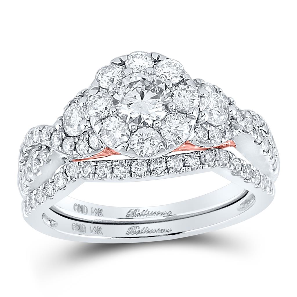 14k White Gold Round Diamond Bridal Wedding Ring Set 1-1/2 Cttw (Certified)