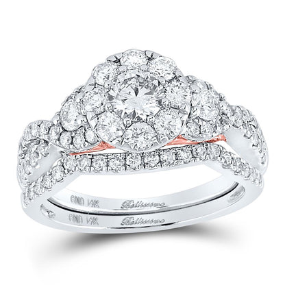 14k White Gold Round Diamond Bridal Wedding Ring Set 1-1/2 Cttw (Certified)
