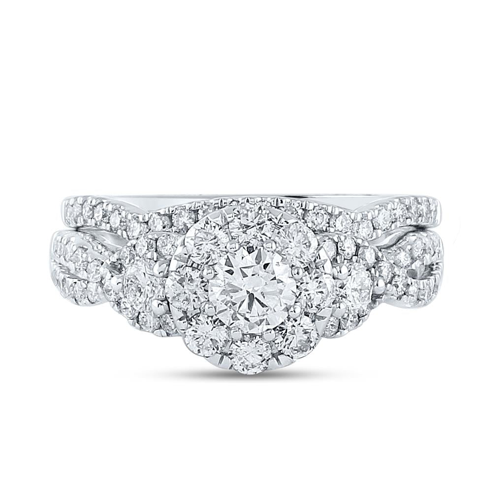 14k White Gold Round Diamond Bridal Wedding Ring Set 1-1/2 Cttw (Certified)
