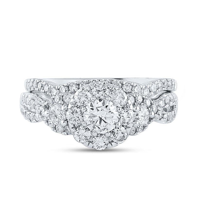14k White Gold Round Diamond Bridal Wedding Ring Set 1-1/2 Cttw (Certified)