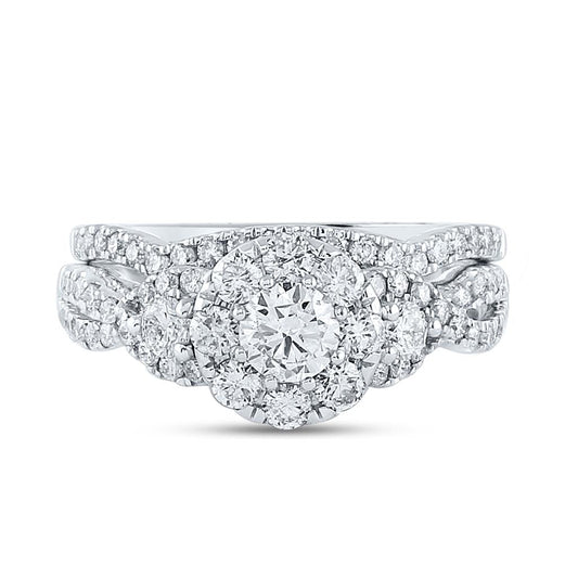 14k White Gold Round Diamond Bridal Wedding Ring Set 1-1/2 Cttw (Certified)