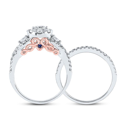 14k White Gold Round Diamond Bridal Wedding Ring Set 1-1/2 Cttw (Certified)