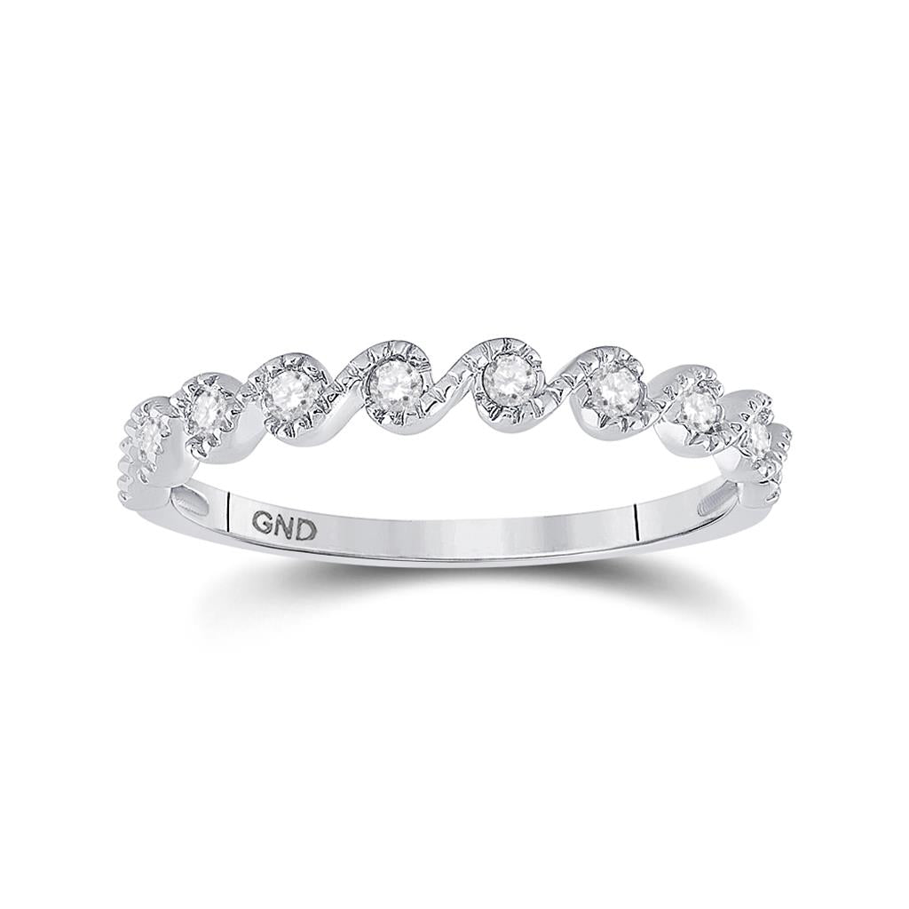 14k White Gold Round Diamond Stackable Band Ring 1/6 Cttw