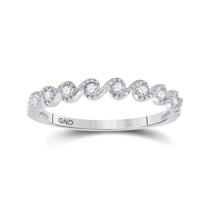 14k White Gold Round Diamond Stackable Band Ring 1/6 Cttw