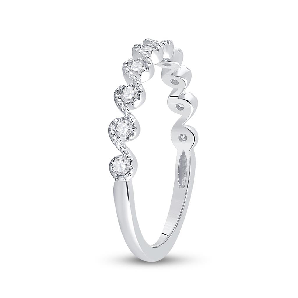 14k White Gold Round Diamond Stackable Band Ring 1/6 Cttw
