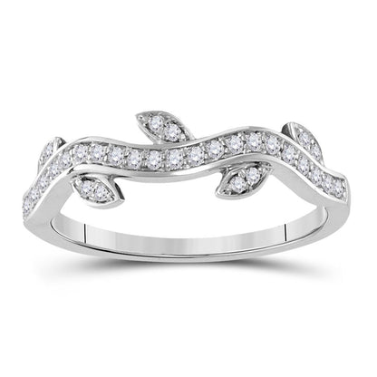 14k White Gold Round Diamond Vine Floral Stackable Band Ring 1/6 Cttw