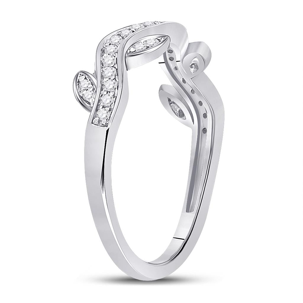 14k White Gold Round Diamond Vine Floral Stackable Band Ring 1/6 Cttw