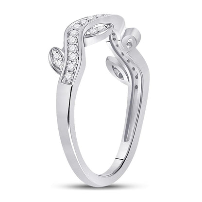 14k White Gold Round Diamond Vine Floral Stackable Band Ring 1/6 Cttw