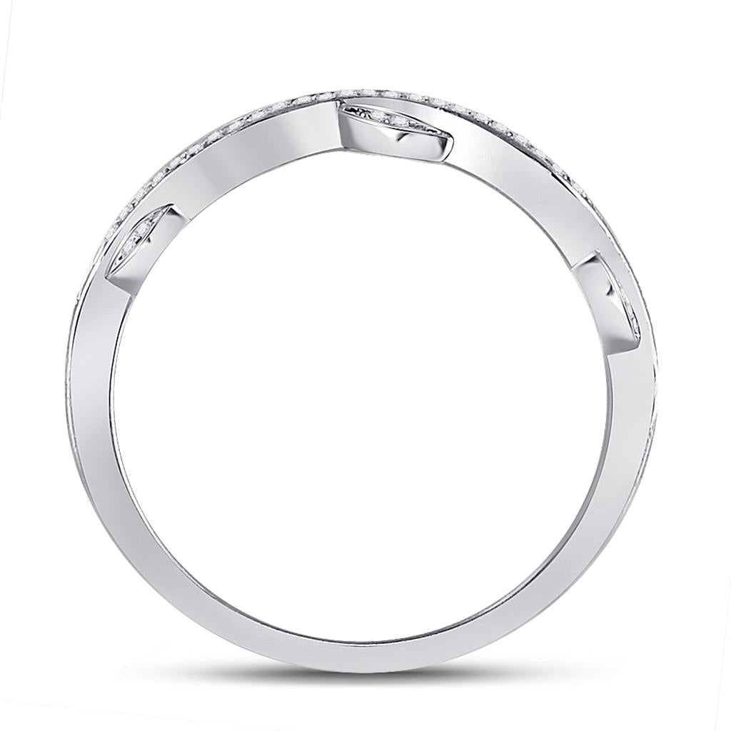 14k White Gold Round Diamond Vine Floral Stackable Band Ring 1/6 Cttw