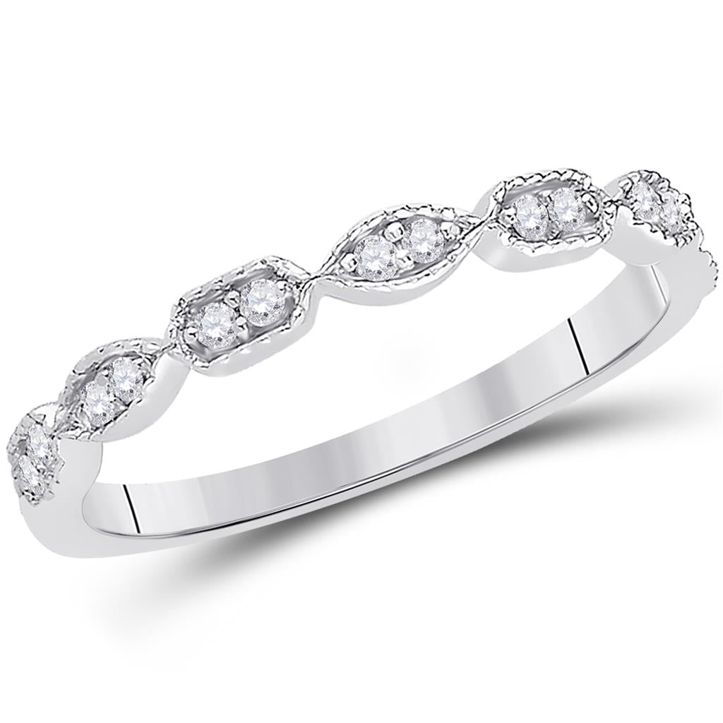 14k White Gold Round Diamond Geometric Stackable Band Ring 1/10 Ctw