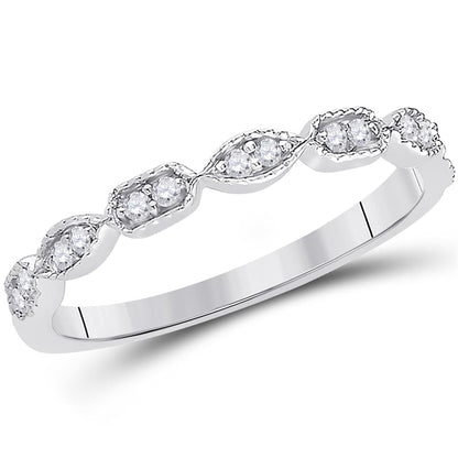 14k White Gold Round Diamond Geometric Stackable Band Ring 1/10 Ctw