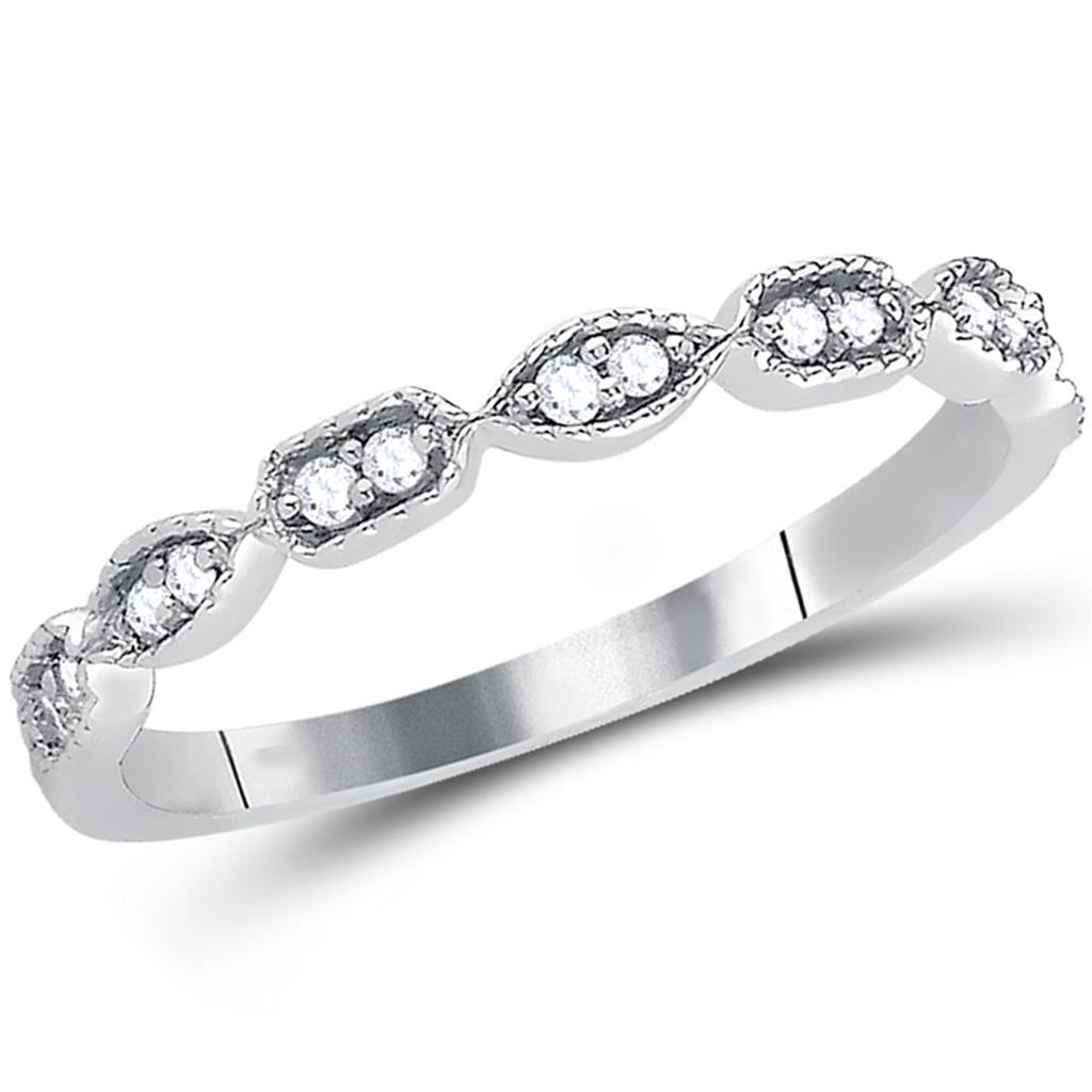 14k White Gold Round Diamond Geometric Stackable Band Ring 1/10 Ctw