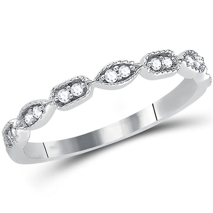 14k White Gold Round Diamond Geometric Stackable Band Ring 1/10 Ctw