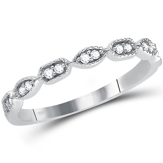 14k White Gold Round Diamond Geometric Stackable Band Ring 1/10 Ctw