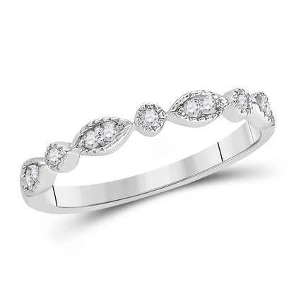 14k White Gold Round Diamond Classic Stackable Band Ring 1/10 Cttw