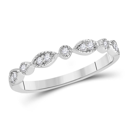 14k White Gold Round Diamond Classic Stackable Band Ring 1/10 Cttw
