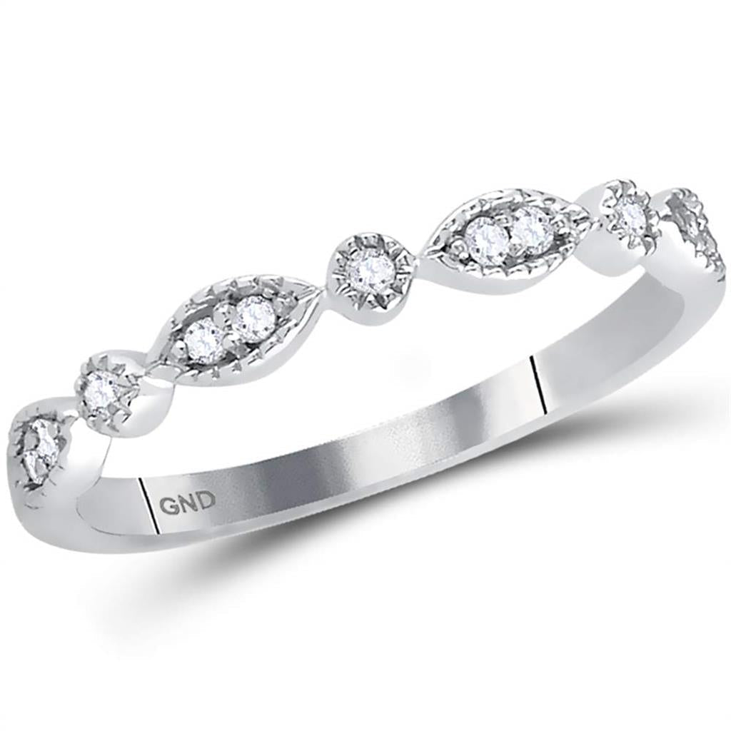 14k White Gold Round Diamond Classic Stackable Band Ring 1/10 Cttw
