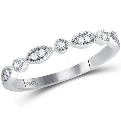 14k White Gold Round Diamond Classic Stackable Band Ring 1/10 Cttw
