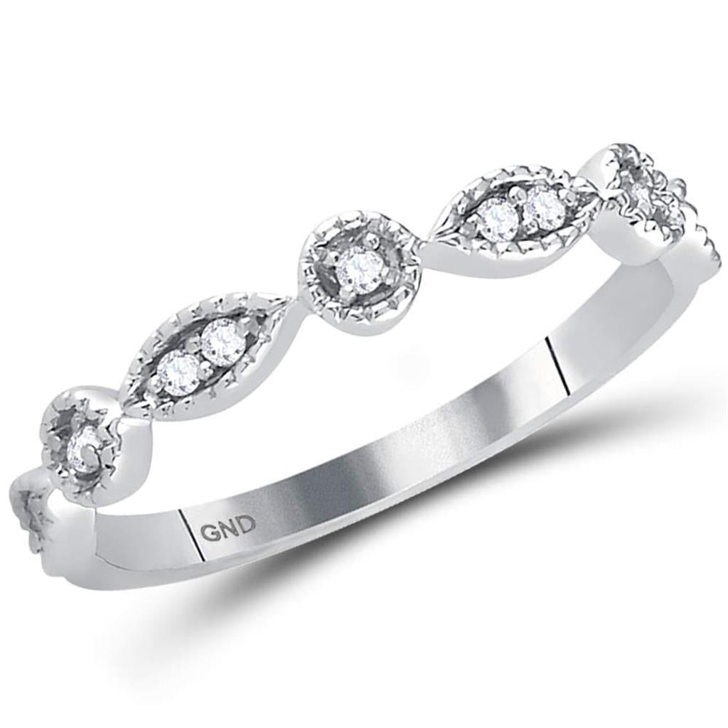 14k White Gold Round Diamond Classic Stackable Band Ring 1/10 Cttw