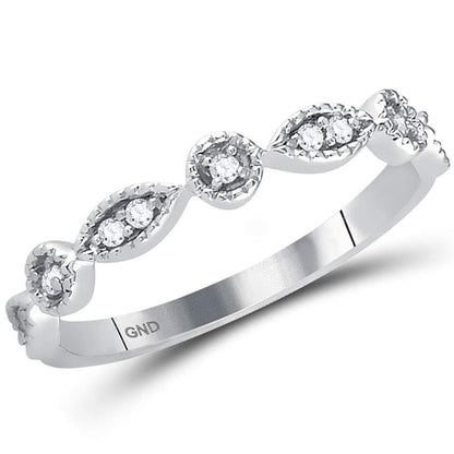 14k White Gold Round Diamond Classic Stackable Band Ring 1/10 Cttw