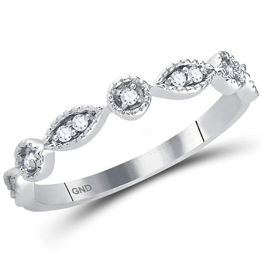 14k White Gold Round Diamond Classic Stackable Band Ring 1/10 Cttw