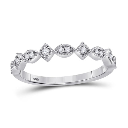 14k White Gold Round Diamond Geometric Stackable Band Ring 1/10 Ctw