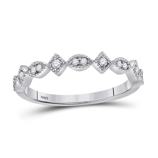 14k White Gold Round Diamond Geometric Stackable Band Ring 1/10 Ctw