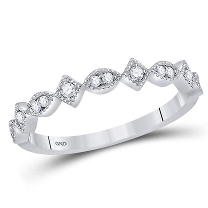 14k White Gold Round Diamond Geometric Stackable Band Ring 1/10 Ctw