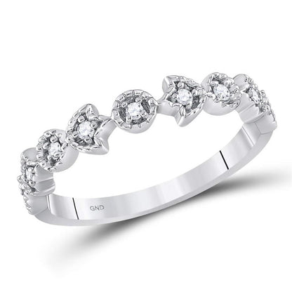 14k White Gold Round Diamond Floral Stackable Band Ring 1/10 Cttw