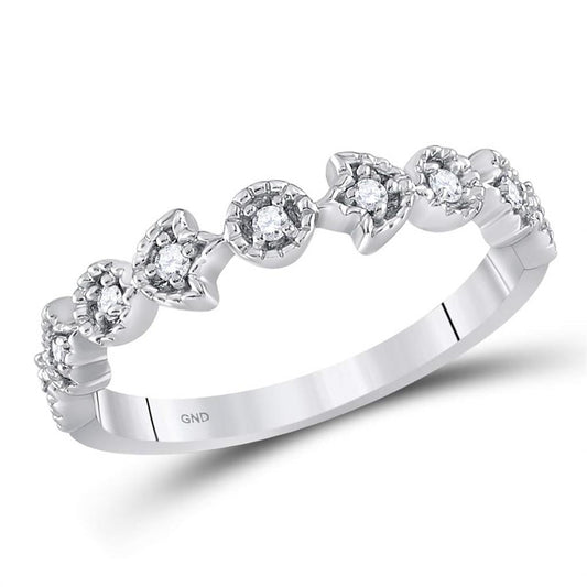 14k White Gold Round Diamond Floral Stackable Band Ring 1/10 Cttw