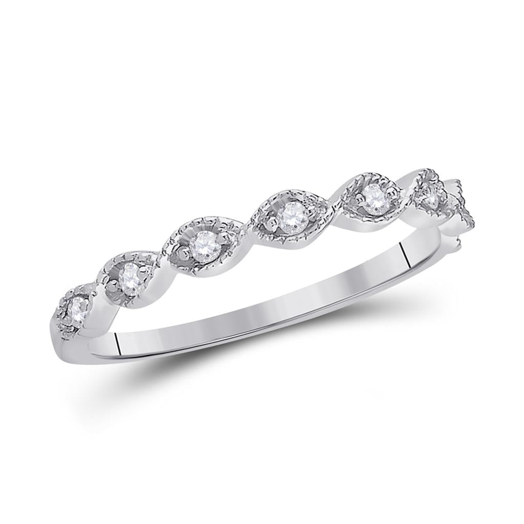 14k White Gold Round Diamond Twist Stackable Band Ring 1/10 Cttw