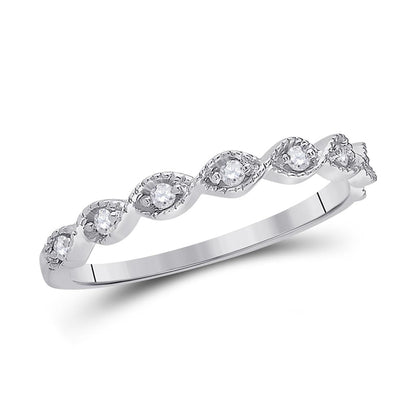 14k White Gold Round Diamond Twist Stackable Band Ring 1/10 Cttw