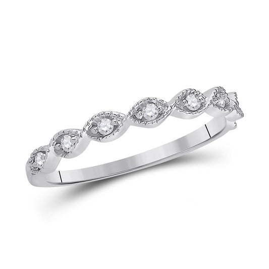 14k White Gold Round Diamond Twist Stackable Band Ring 1/10 Cttw